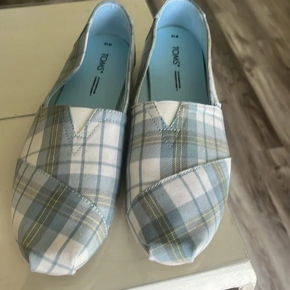TOMS Plaid Slip-On Canvas Shoes - Blue - Picture 3 of 3